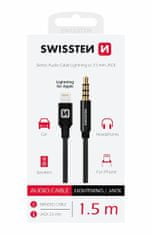 SWISSTEN AUDIO ADAPTÉR TEXTILE LIGHTNING (samec)/3,5 mm JACK(samec) 1,5 M 73501213 černý - rozbaleno