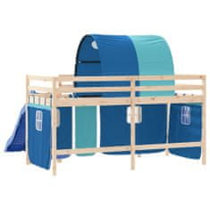 Vidaxl Dětská patrová postel se závěsy modrá 90 x 200 cm borovice