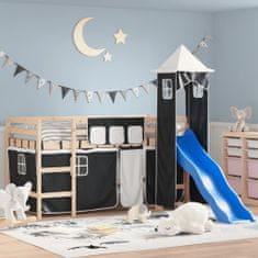 Petromila Dětská patrová postel s věží bílá a černá 90 x 190 cm borovice