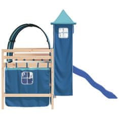 Vidaxl Dětská patrová postel s věží modrá 90 x 200 cm masiv borovice
