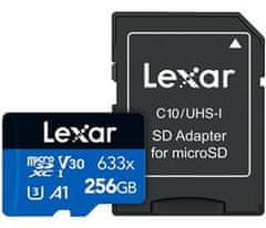 Lexar paměťová karta 256GB High-Performance 633x microSDXC UHS-I (čtení/zápis: 100/45MB/s) C10 A1 V30 U3 + adaptér