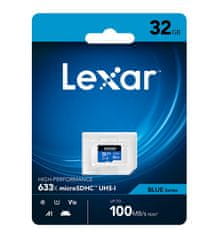 Lexar paměťová karta 32GB High-Performance 633x microSDHC UHS-I, (čtení/zápis:100/20MB/s) C10 A1 V10 U1