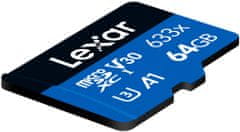 Lexar paměťová karta 64GB High-Performance 633x microSDXC UHS-I, (čtení/zápis:100/45MB/s) C10 A1 V30 U3