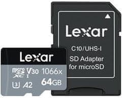 Lexar paměťová karta 64GB High-Performance 1066x microSDXC UHS-I, (čtení/zápis:160/70MB/s) C10 A2 V30 U3