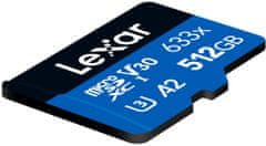 Lexar paměťová karta 512GB High-Performance 633x microSDXC UHS-I (čtení/zápis:100/70MB/s) C10 A2 V30 U + adaptér