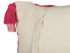 Beliani Všívaný bavlněný polštář se střapci 30 x 50 cm růžový/bílý ACTAEA