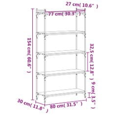 Vidaxl Knihovna s 5 policemi černá 80 x 30 x 154 cm kompozitní dřevo