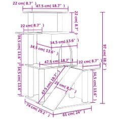 Greatstore Škrabadlo pro kočky se sisalovými sloupky světle šedé 97 cm