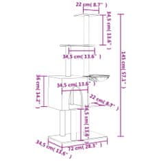 Vidaxl Škrabadlo pro kočky se sisalovými sloupky tmavě šedé 145 cm