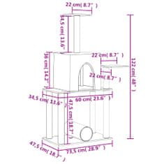 Vidaxl Škrabadlo pro kočky se sisalovými sloupky světle šedé 122 cm