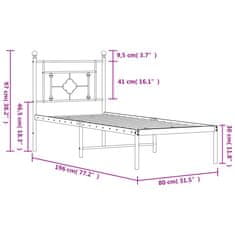 Vidaxl Kovový rám postele bez matrace s čelem bílý 75 x 190 cm