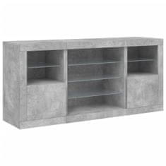 Greatstore Příborník s LED osvětlením betonově šedý 142,5 x 37 x 67 cm