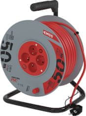 Emos Prodlužovací kabel na bubnu 50 m / 4 zás. / s vypínačem / červený / PVC / 230V / 1,5 mm2