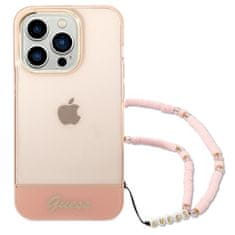 Guess GUHCP14XHGCOHP hard silikonové pouzdro iPhone 14 PRO MAX 6.7" pink Translucent Pearl Strap