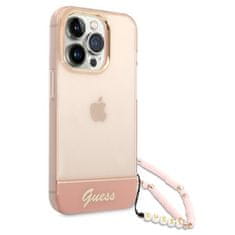 Guess GUHCP14XHGCOHP hard silikonové pouzdro iPhone 14 PRO MAX 6.7" pink Translucent Pearl Strap