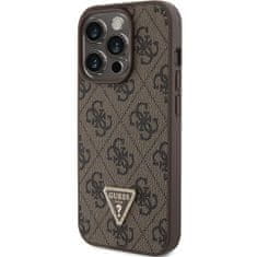 Guess hard silikonový obal iPhone 15 PRO 6.1" Brown Leather 4G Triangle Strass
