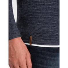 OMBRE Pánský bavlněný svetr s kulatým výstřihem V3 OM-SWSW-0103 tmavě modrý MDN124229 XL