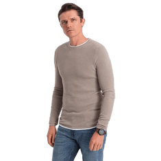 OMBRE Pánský bavlněný svetr s kulatým výstřihem V9 OM-SWSW-0103 béžová MDN124232 XXL