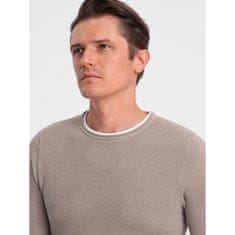 OMBRE Pánský bavlněný svetr s kulatým výstřihem V9 OM-SWSW-0103 béžová MDN124232 XXL