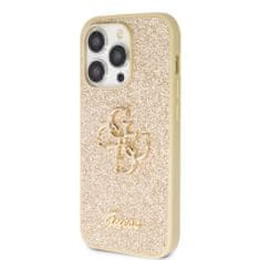 Guess  PU Fixed Glitter 4G Metal Logo Zadní Kryt pro iPhone 15 Pro Max Gold