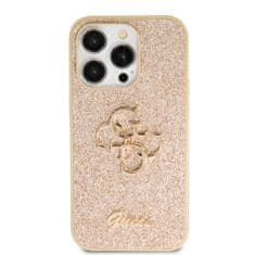 Guess  PU Fixed Glitter 4G Metal Logo Zadní Kryt pro iPhone 15 Pro Max Gold