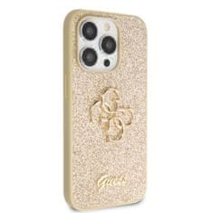 Guess  PU Fixed Glitter 4G Metal Logo Zadní Kryt pro iPhone 15 Pro Max Gold