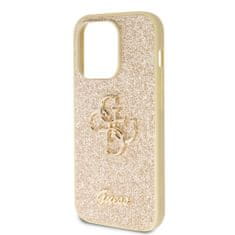 Guess  PU Fixed Glitter 4G Metal Logo Zadní Kryt pro iPhone 15 Pro Max Gold