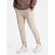 OMBRE Pánské látkové kalhoty JOGGERS V10 P885 béžové MDN14803 L