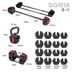 HMS jednoruční / obouruční variabilní činka / kettlebell SGR18 PRO SET 2v1 40 kg