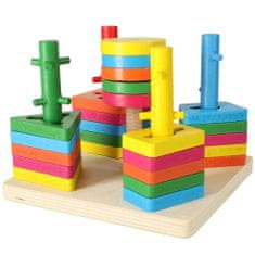 WOWO Dřevěná Třídička - Arkádové Puzzle s Pěti Věžemi pro Rozvoj Logického Myslení