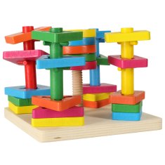 WOWO Dřevěná Třídička - Arkádové Puzzle s Pěti Věžemi pro Rozvoj Logického Myslení