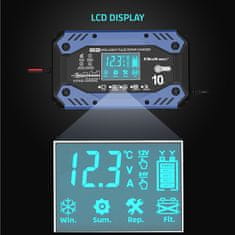 Qoltec Chytrá nabíječka baterií STD AGM GEL LiFePO4 | Usměrňovač s opravnou funkcí |12-24V |10A | LCD | 9stupňové nabíjení