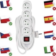 Emos Prodlužovací kabel 10 m / 4 zásuvky / s vypínačem / bílý / PVC / 1 mm2