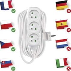 Emos Prodlužovací kabel 10 m / 3 zásuvky / bílý / PVC / 1,5 mm2