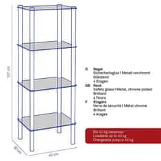 Kela Regál LARS rohový, chróm / sklo, 4. patrový