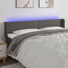 Vidaxl Čelo postele s LED šedé 203 x 16 x 78/88 cm umělá kůže