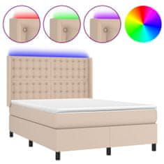 Vidaxl Box spring postel matrace a LED cappuccino 140x190cm umělá kůže