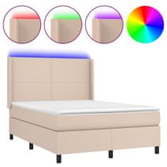 Vidaxl Box spring postel matrace a LED cappuccino 140x190cm umělá kůže