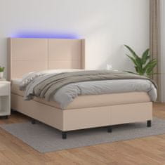 shumee Box spring postel matrace a LED cappuccino 140x190cm umělá kůže