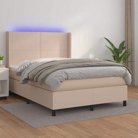 shumee Box spring postel matrace a LED cappuccino 140x190cm umělá kůže