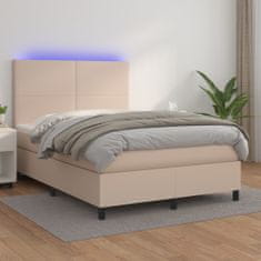 shumee Box spring postel matrace a LED cappuccino 140x190cm umělá kůže