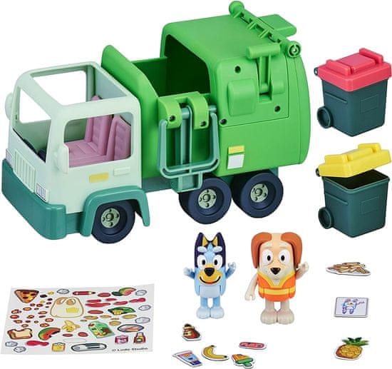 TM Toys FIGURKY BLUEY + POPELÁŘSKÉ AUTO A PŘÍSLUŠENSTVÍ.