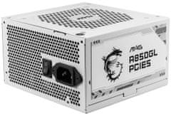 MSI zdroj MAG A850GL PCIE5 WHITE/ 850W/ ATX3.0/ akt. PFC/ 7 let celk. záruka/ 120mm fan/ modulární kabeláž/ 80PLUS Gold