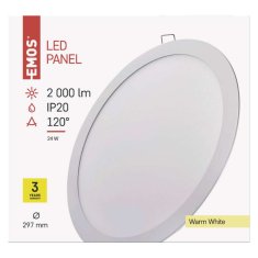 Emos LED podhledové svítidlo PROFI bílé, 30 cm, 24 W, teplá bílá