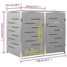 Vidaxl Přístřešek na dvě popelnice 138 x 77,5 x 112,5 cm nerezová ocel