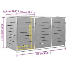 Vidaxl Přístřešek na tři popelnice 207 x 77,5 x 112,5 cm nerezová ocel