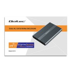 Qoltec Skříň | Šachta pro disk M.2 SSD | SATA | NVMe | USB-C | DUAL 2 x 2TB