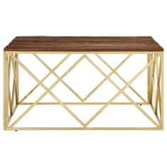 Vidaxl Konferenční stolek zlatý nerezová ocel a pražcové dřevo