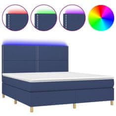 Vidaxl Box spring postel s matrací a LED modrá 180x200 cm textil