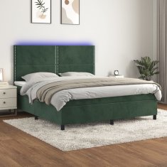 shumee Box spring postel s matrací a LED tmavě zelená 160x200 cm samet